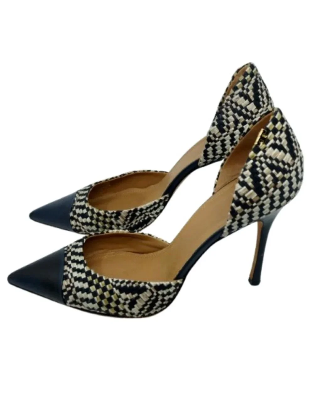 TORY BURCH~Penelope d'Orsay~WOVEN CAP TOE PUMPS LEATHER HEEL SHOES Sz 10